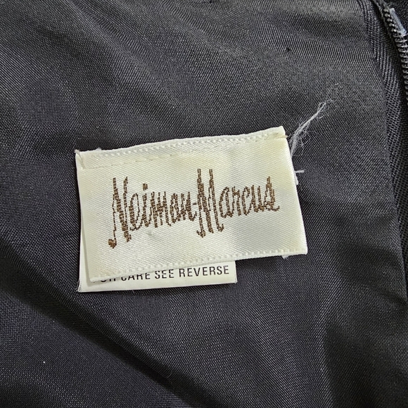 Vintage Neiman Marcus black faux wrap dress rhinestone button ruffle sleeves 10 - Picture 10 of 11